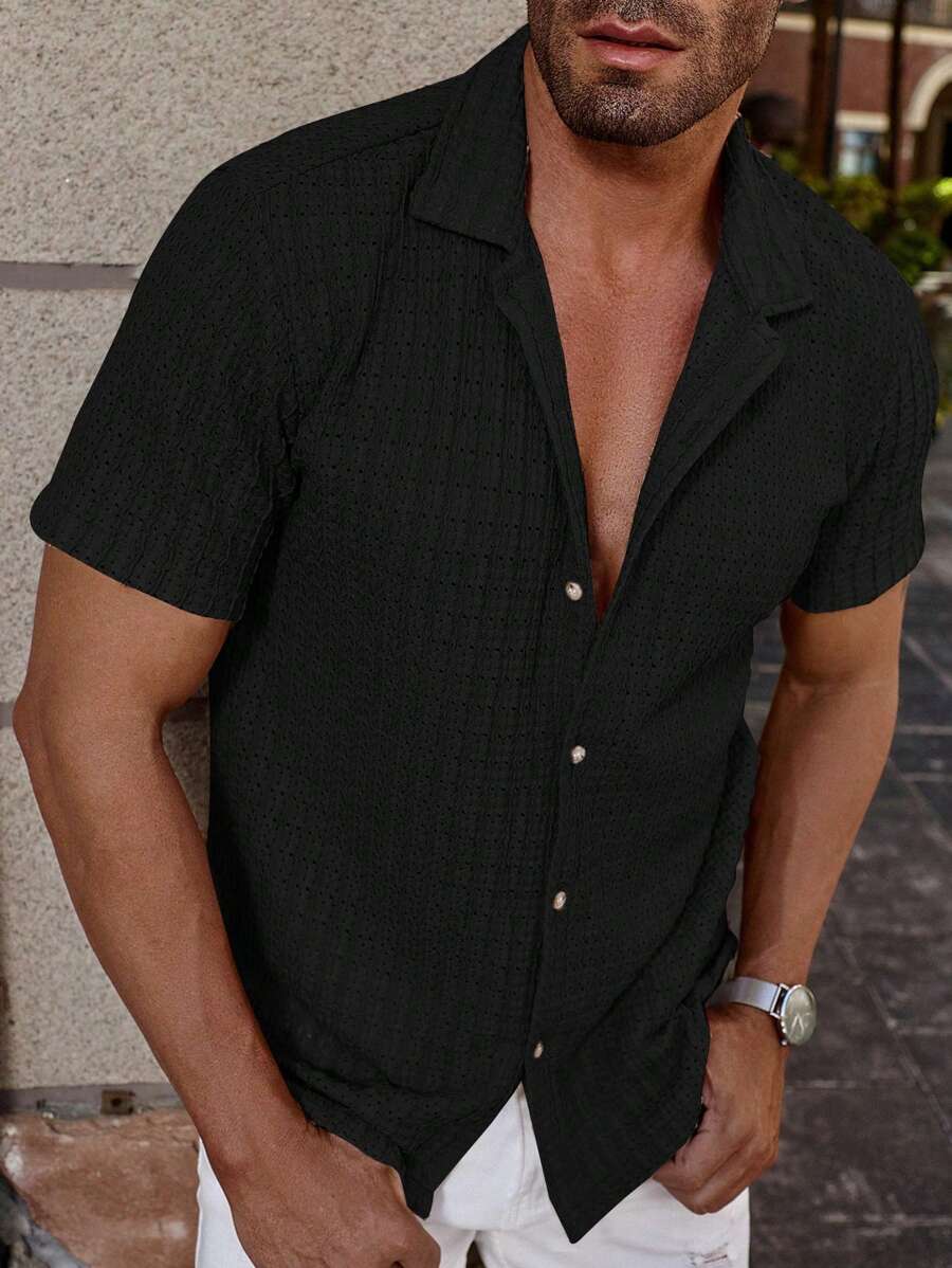 Manfinity CasualCool Heren Casual Effen Getextureerd Mesh Korte Mouw Overhemd, Zomer Herenkleding Heren Overhemden Heren Zomer Overhemden Herenkleding Heren Overhemden Herenkleding Heren Overhemden Casual Overhemden Voor Heren