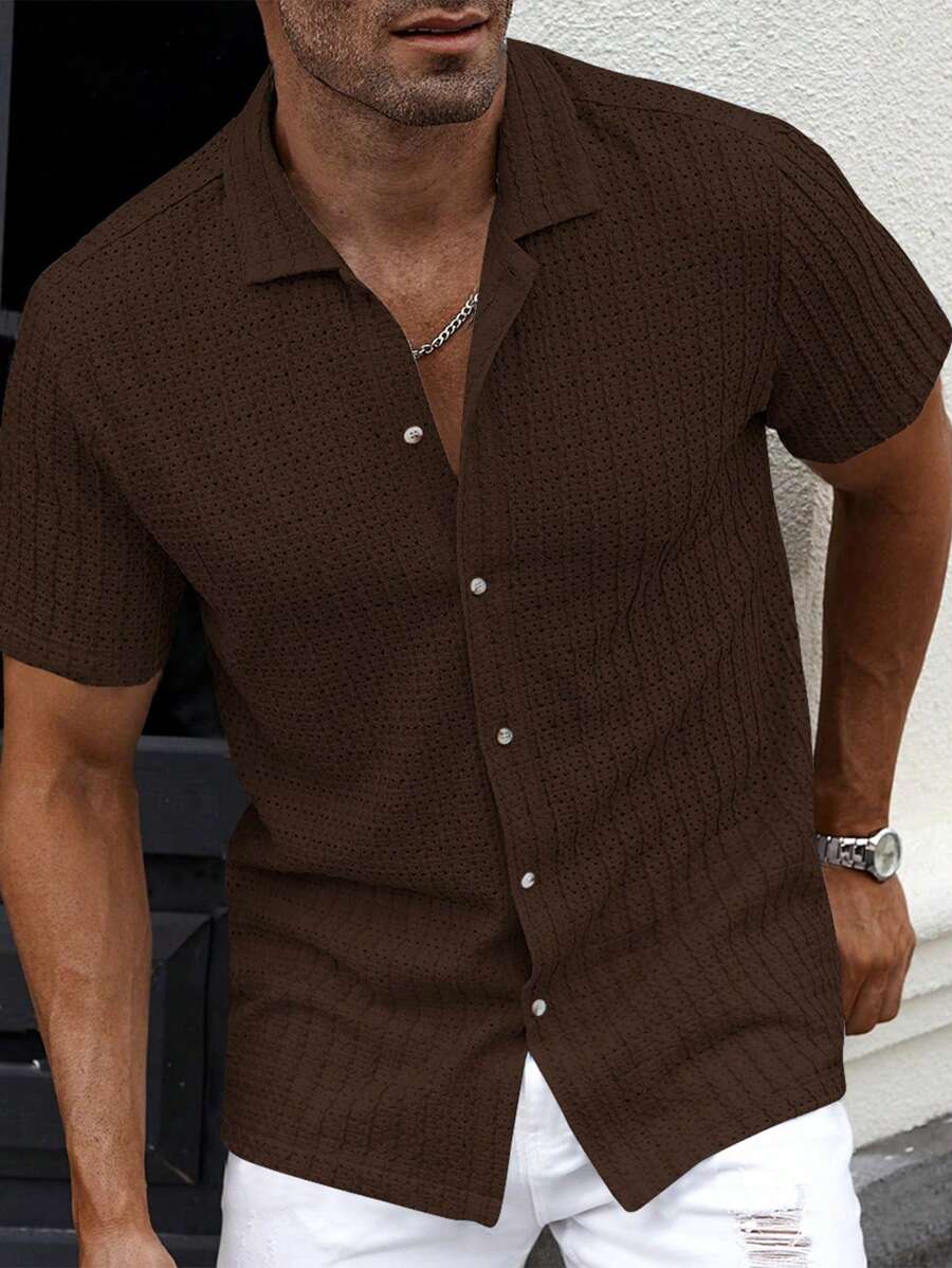 Manfinity CasualCool Heren Casual Effen Getextureerd Mesh Korte Mouw Overhemd, Zomer Herenkleding Heren Overhemden Heren Zomer Overhemden Herenkleding Heren Overhemden Herenkleding Heren Overhemden Casual Overhemden Voor Heren