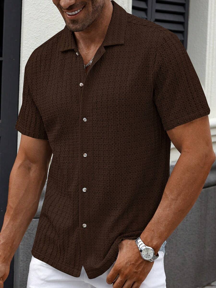 Manfinity CasualCool Heren Casual Effen Getextureerd Mesh Korte Mouw Overhemd, Zomer Herenkleding Heren Overhemden Heren Zomer Overhemden Herenkleding Heren Overhemden Herenkleding Heren Overhemden Casual Overhemden Voor Heren