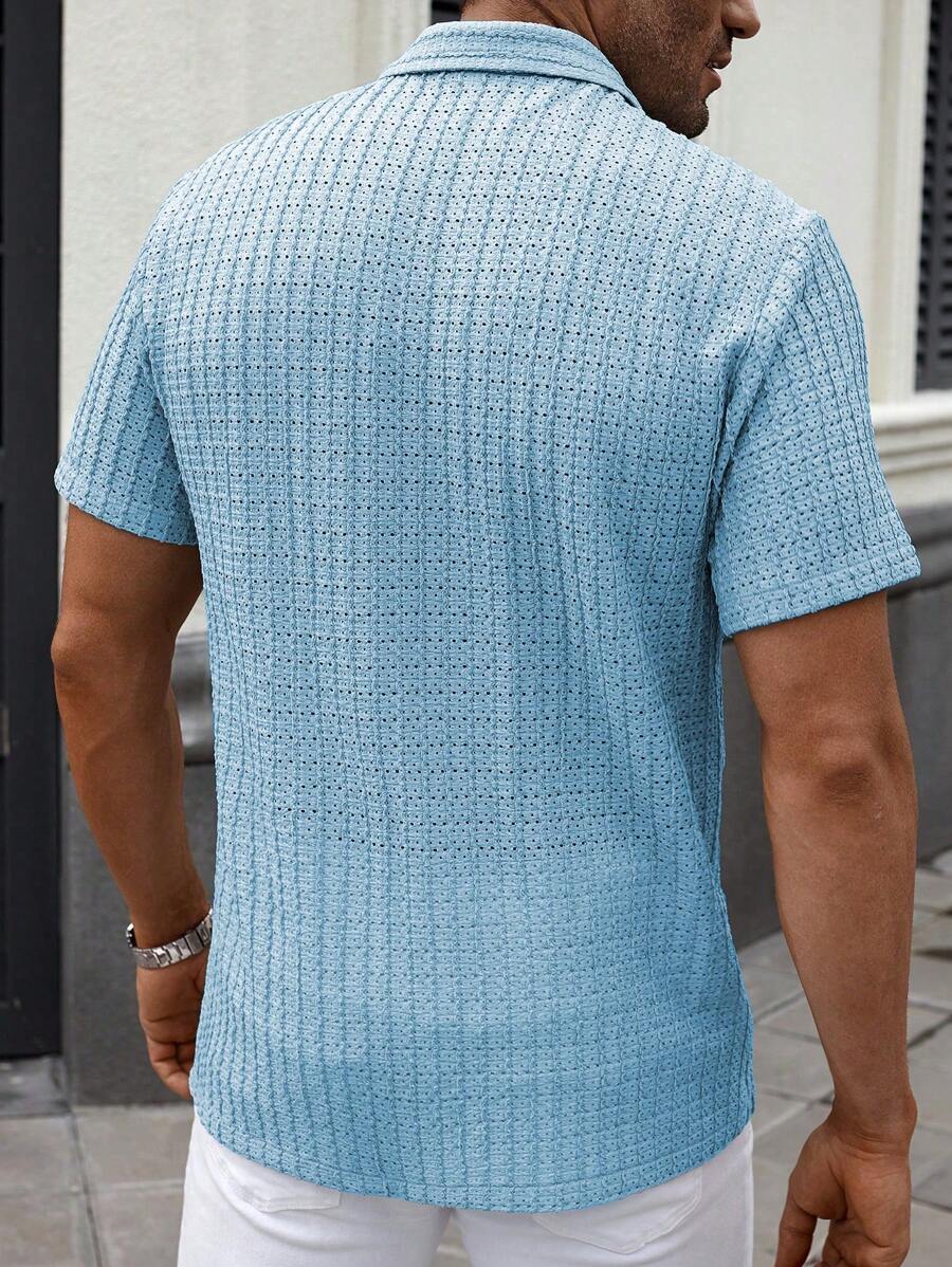 Manfinity CasualCool Heren Casual Effen Getextureerd Mesh Korte Mouw Overhemd, Zomer Herenkleding Heren Overhemden Heren Zomer Overhemden Herenkleding Heren Overhemden Herenkleding Heren Overhemden Casual Overhemden Voor Heren