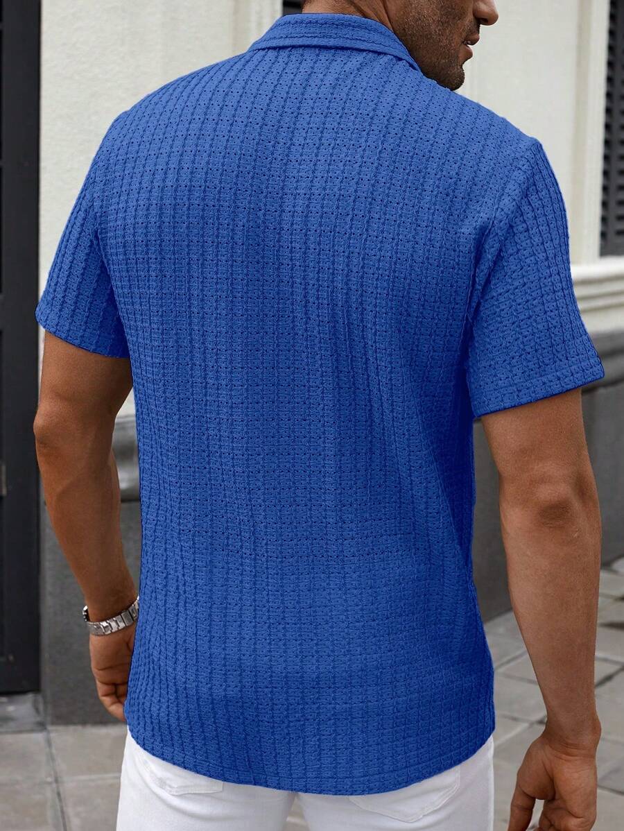 Manfinity CasualCool Heren Casual Effen Getextureerd Mesh Korte Mouw Overhemd, Zomer Herenkleding Heren Overhemden Heren Zomer Overhemden Herenkleding Heren Overhemden Herenkleding Heren Overhemden Casual Overhemden Voor Heren