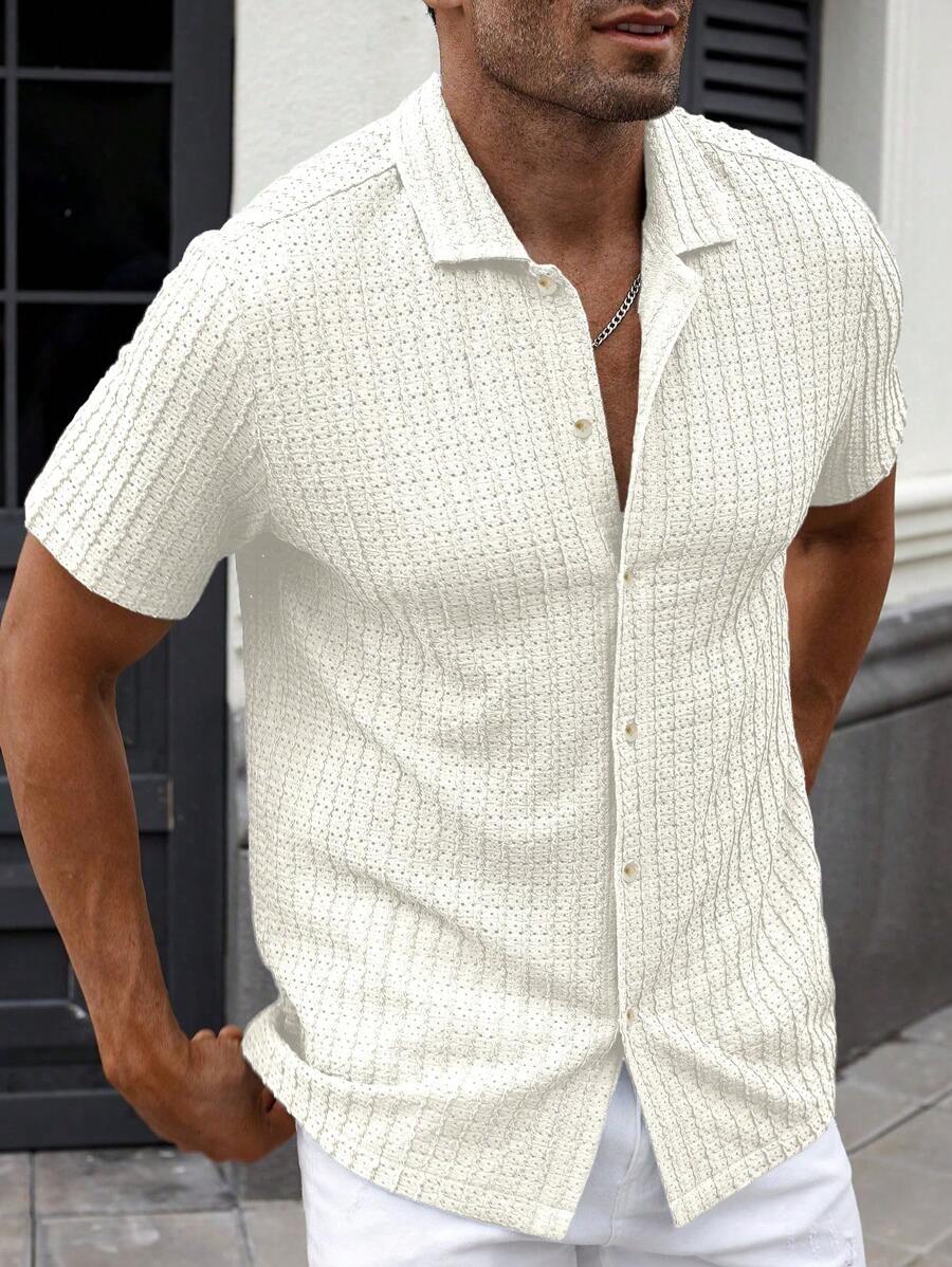 Manfinity CasualCool Heren Casual Effen Getextureerd Mesh Korte Mouw Overhemd, Zomer Herenkleding Heren Overhemden Heren Zomer Overhemden Herenkleding Heren Overhemden Herenkleding Heren Overhemden Casual Overhemden Voor Heren