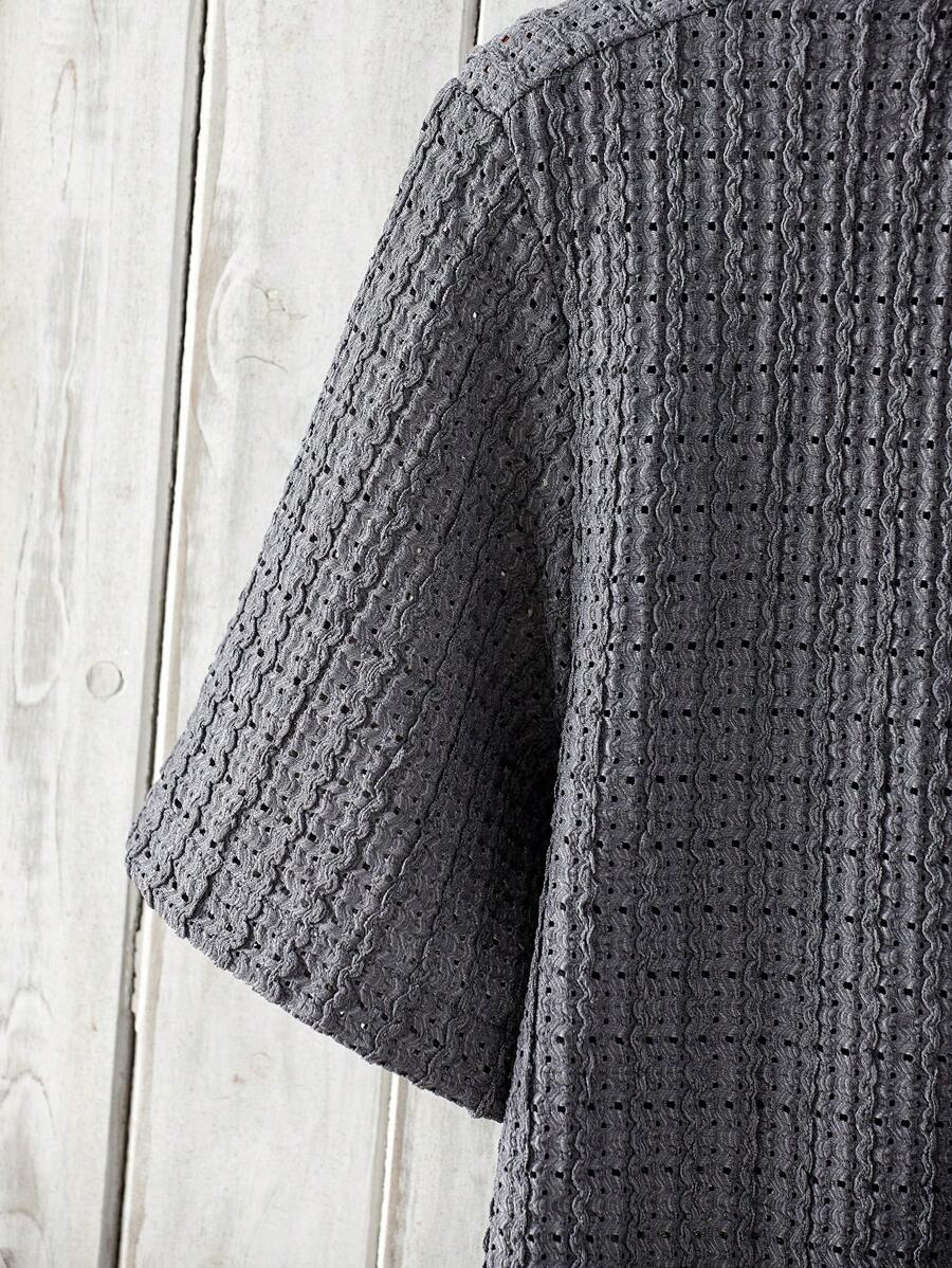 Manfinity CasualCool Heren Casual Effen Getextureerd Mesh Korte Mouw Overhemd, Zomer Herenkleding Heren Overhemden Heren Zomer Overhemden Herenkleding Heren Overhemden Herenkleding Heren Overhemden Casual Overhemden Voor Heren