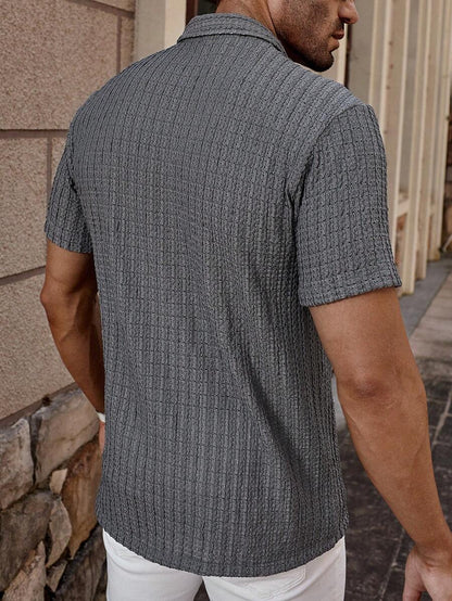 Manfinity CasualCool Heren Casual Effen Getextureerd Mesh Korte Mouw Overhemd, Zomer Herenkleding Heren Overhemden Heren Zomer Overhemden Herenkleding Heren Overhemden Herenkleding Heren Overhemden Casual Overhemden Voor Heren