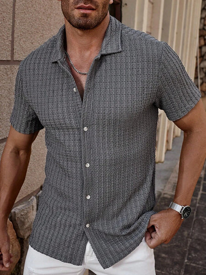 Manfinity CasualCool Heren Casual Effen Getextureerd Mesh Korte Mouw Overhemd, Zomer Herenkleding Heren Overhemden Heren Zomer Overhemden Herenkleding Heren Overhemden Herenkleding Heren Overhemden Casual Overhemden Voor Heren