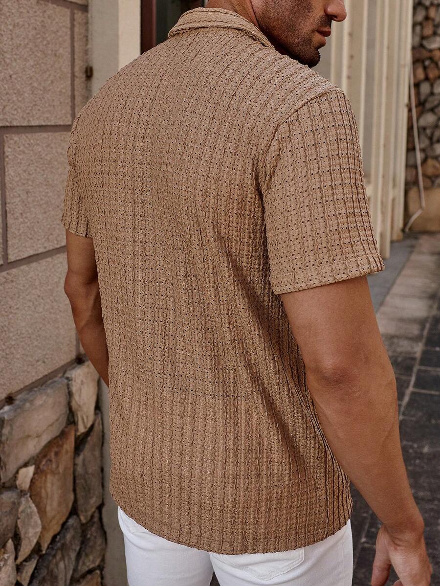 Manfinity CasualCool Heren Casual Effen Getextureerd Mesh Korte Mouw Overhemd, Zomer Herenkleding Heren Overhemden Heren Zomer Overhemden Herenkleding Heren Overhemden Herenkleding Heren Overhemden Casual Overhemden Voor Heren