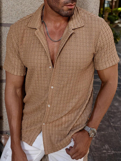 Manfinity CasualCool Heren Casual Effen Getextureerd Mesh Korte Mouw Overhemd, Zomer Herenkleding Heren Overhemden Heren Zomer Overhemden Herenkleding Heren Overhemden Herenkleding Heren Overhemden Casual Overhemden Voor Heren