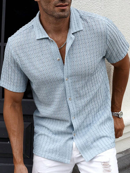 Manfinity CasualCool Heren Casual Effen Getextureerd Mesh Korte Mouw Overhemd, Zomer Herenkleding Heren Overhemden Heren Zomer Overhemden Herenkleding Heren Overhemden Herenkleding Heren Overhemden Casual Overhemden Voor Heren