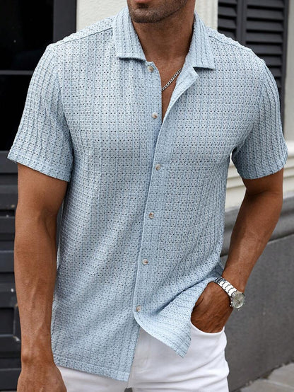 Manfinity CasualCool Heren Casual Effen Getextureerd Mesh Korte Mouw Overhemd, Zomer Herenkleding Heren Overhemden Heren Zomer Overhemden Herenkleding Heren Overhemden Herenkleding Heren Overhemden Casual Overhemden Voor Heren