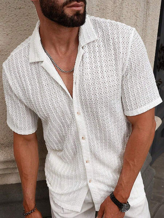 Manfinity CasualCool Heren Casual Effen Getextureerd Mesh Korte Mouw Overhemd, Zomer Herenkleding Heren Overhemden Heren Zomer Overhemden Herenkleding Heren Overhemden Herenkleding Heren Overhemden Casual Overhemden Voor Heren