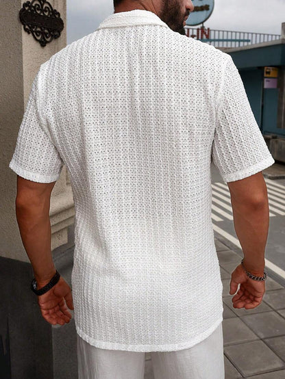 Manfinity CasualCool Heren Casual Effen Getextureerd Mesh Korte Mouw Overhemd, Zomer Herenkleding Heren Overhemden Heren Zomer Overhemden Herenkleding Heren Overhemden Herenkleding Heren Overhemden Casual Overhemden Voor Heren