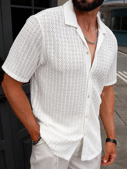 Manfinity CasualCool Heren Casual Effen Getextureerd Mesh Korte Mouw Overhemd, Zomer Herenkleding Heren Overhemden Heren Zomer Overhemden Herenkleding Heren Overhemden Herenkleding Heren Overhemden Casual Overhemden Voor Heren