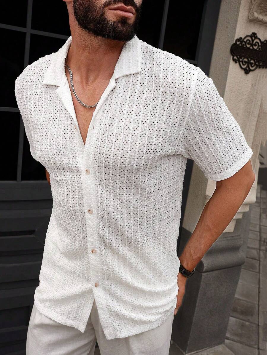 Manfinity CasualCool Heren Casual Effen Getextureerd Mesh Korte Mouw Overhemd, Zomer Herenkleding Heren Overhemden Heren Zomer Overhemden Herenkleding Heren Overhemden Herenkleding Heren Overhemden Casual Overhemden Voor Heren