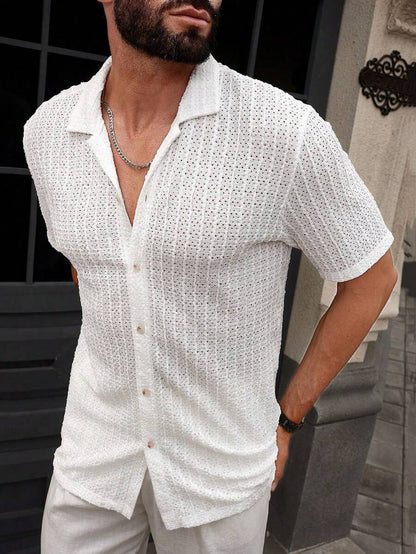 Manfinity CasualCool Heren Casual Effen Getextureerd Mesh Korte Mouw Overhemd, Zomer Herenkleding Heren Overhemden Heren Zomer Overhemden Herenkleding Heren Overhemden Herenkleding Heren Overhemden Casual Overhemden Voor Heren
