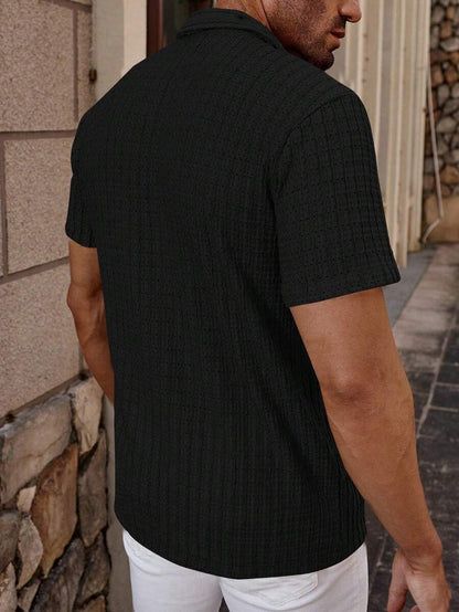 Manfinity CasualCool Heren Casual Effen Getextureerd Mesh Korte Mouw Overhemd, Zomer Herenkleding Heren Overhemden Heren Zomer Overhemden Herenkleding Heren Overhemden Herenkleding Heren Overhemden Casual Overhemden Voor Heren