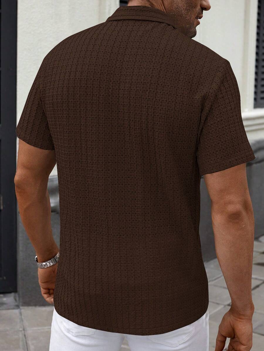 Manfinity CasualCool Heren Casual Effen Getextureerd Mesh Korte Mouw Overhemd, Zomer Herenkleding Heren Overhemden Heren Zomer Overhemden Herenkleding Heren Overhemden Herenkleding Heren Overhemden Casual Overhemden Voor Heren