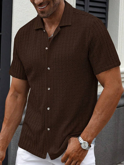 Manfinity CasualCool Heren Casual Effen Getextureerd Mesh Korte Mouw Overhemd, Zomer Herenkleding Heren Overhemden Heren Zomer Overhemden Herenkleding Heren Overhemden Herenkleding Heren Overhemden Casual Overhemden Voor Heren