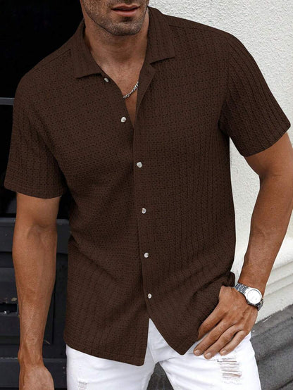 Manfinity CasualCool Heren Casual Effen Getextureerd Mesh Korte Mouw Overhemd, Zomer Herenkleding Heren Overhemden Heren Zomer Overhemden Herenkleding Heren Overhemden Herenkleding Heren Overhemden Casual Overhemden Voor Heren