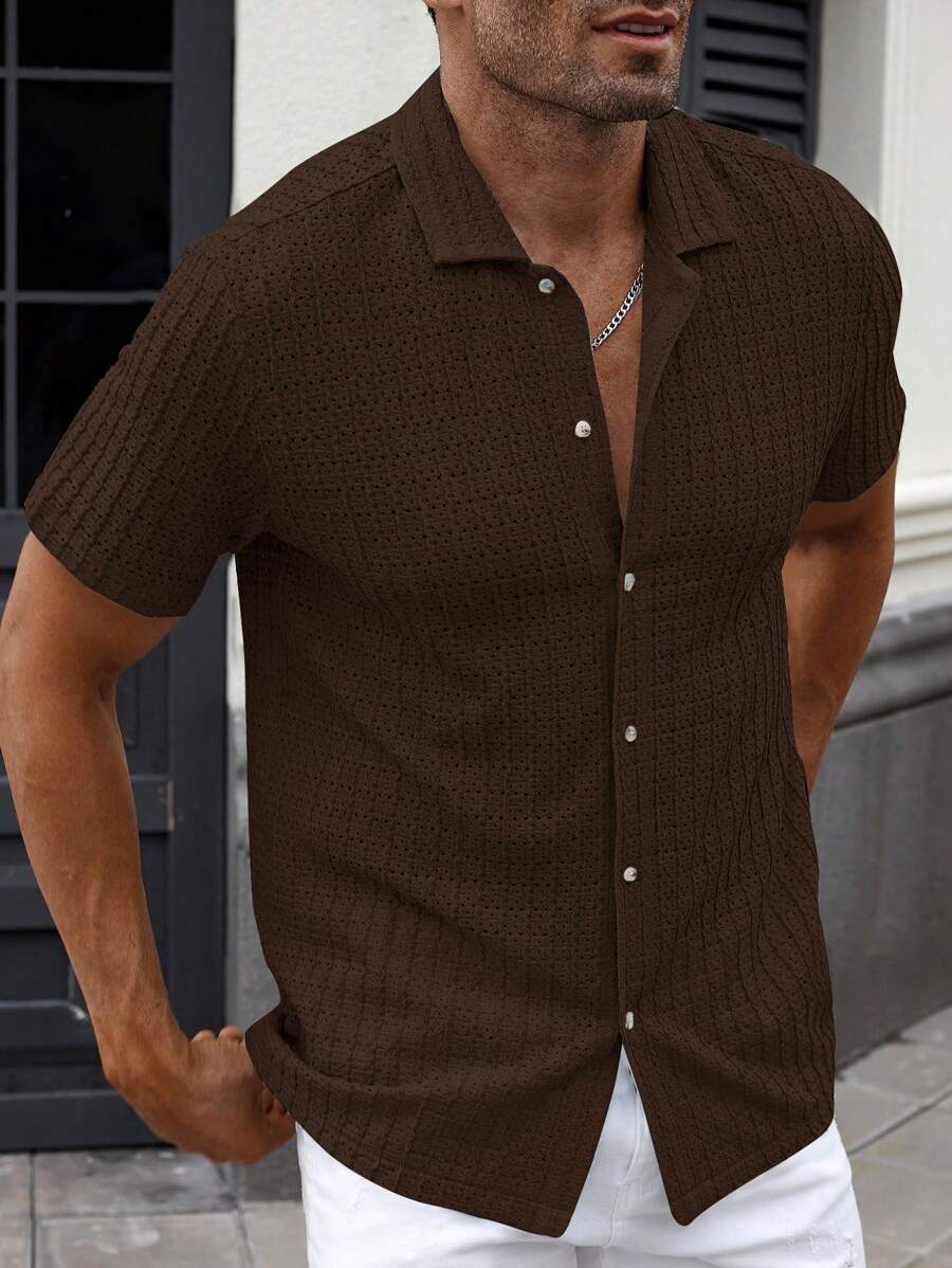 Manfinity CasualCool Heren Casual Effen Getextureerd Mesh Korte Mouw Overhemd, Zomer Herenkleding Heren Overhemden Heren Zomer Overhemden Herenkleding Heren Overhemden Herenkleding Heren Overhemden Casual Overhemden Voor Heren
