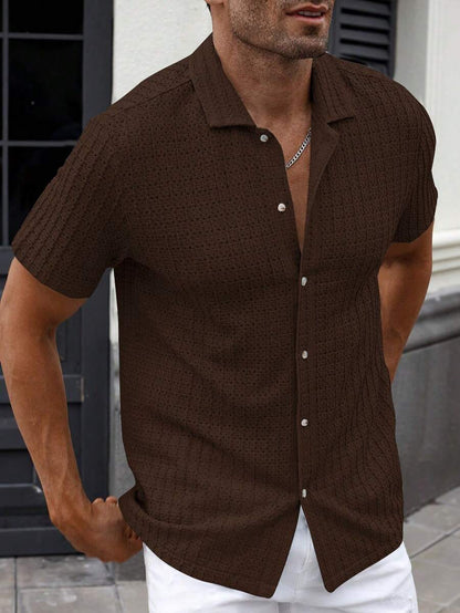 Manfinity CasualCool Heren Casual Effen Getextureerd Mesh Korte Mouw Overhemd, Zomer Herenkleding Heren Overhemden Heren Zomer Overhemden Herenkleding Heren Overhemden Herenkleding Heren Overhemden Casual Overhemden Voor Heren