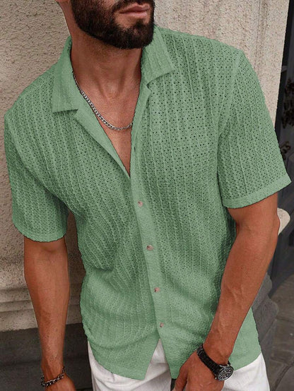 Manfinity CasualCool Heren Casual Effen Getextureerd Mesh Korte Mouw Overhemd, Zomer Herenkleding Heren Overhemden Heren Zomer Overhemden Herenkleding Heren Overhemden Herenkleding Heren Overhemden Casual Overhemden Voor Heren