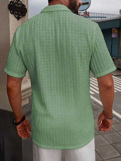 Manfinity CasualCool Heren Casual Effen Getextureerd Mesh Korte Mouw Overhemd, Zomer Herenkleding Heren Overhemden Heren Zomer Overhemden Herenkleding Heren Overhemden Herenkleding Heren Overhemden Casual Overhemden Voor Heren