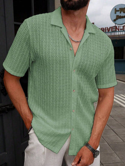 Manfinity CasualCool Heren Casual Effen Getextureerd Mesh Korte Mouw Overhemd, Zomer Herenkleding Heren Overhemden Heren Zomer Overhemden Herenkleding Heren Overhemden Herenkleding Heren Overhemden Casual Overhemden Voor Heren