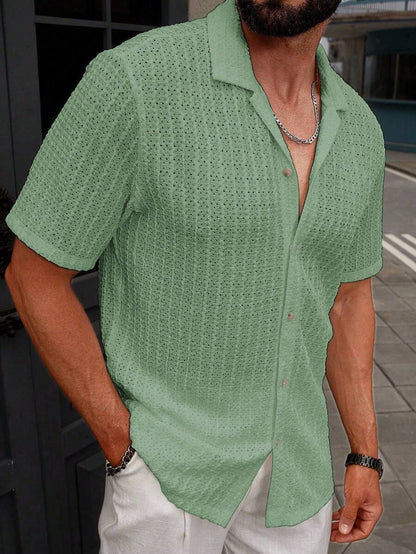 Manfinity CasualCool Heren Casual Effen Getextureerd Mesh Korte Mouw Overhemd, Zomer Herenkleding Heren Overhemden Heren Zomer Overhemden Herenkleding Heren Overhemden Herenkleding Heren Overhemden Casual Overhemden Voor Heren
