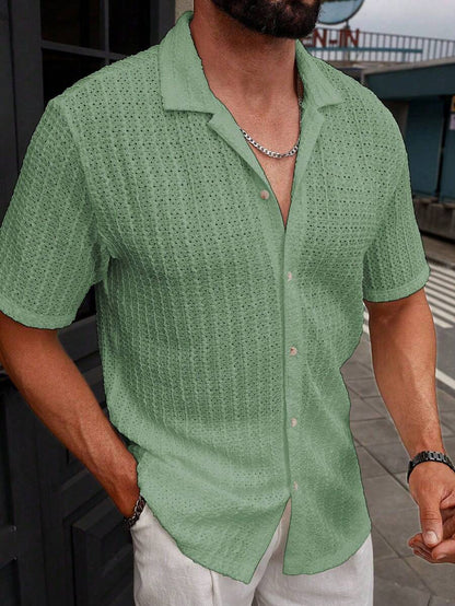 Manfinity CasualCool Heren Casual Effen Getextureerd Mesh Korte Mouw Overhemd, Zomer Herenkleding Heren Overhemden Heren Zomer Overhemden Herenkleding Heren Overhemden Herenkleding Heren Overhemden Casual Overhemden Voor Heren