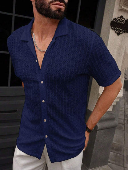 Manfinity CasualCool Heren Casual Effen Getextureerd Mesh Korte Mouw Overhemd, Zomer Herenkleding Heren Overhemden Heren Zomer Overhemden Herenkleding Heren Overhemden Herenkleding Heren Overhemden Casual Overhemden Voor Heren