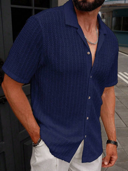 Manfinity CasualCool Heren Casual Effen Getextureerd Mesh Korte Mouw Overhemd, Zomer Herenkleding Heren Overhemden Heren Zomer Overhemden Herenkleding Heren Overhemden Herenkleding Heren Overhemden Casual Overhemden Voor Heren