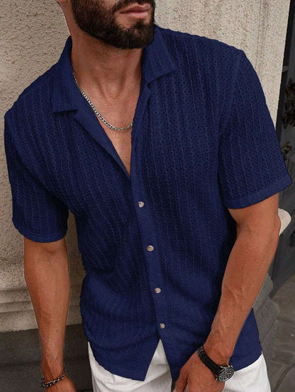 Manfinity CasualCool Heren Casual Effen Getextureerd Mesh Korte Mouw Overhemd, Zomer Herenkleding Heren Overhemden Heren Zomer Overhemden Herenkleding Heren Overhemden Herenkleding Heren Overhemden Casual Overhemden Voor Heren