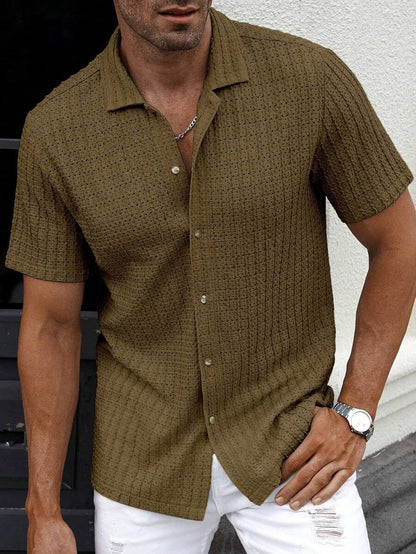 Manfinity CasualCool Heren Casual Effen Getextureerd Mesh Korte Mouw Overhemd, Zomer Herenkleding Heren Overhemden Heren Zomer Overhemden Herenkleding Heren Overhemden Herenkleding Heren Overhemden Casual Overhemden Voor Heren