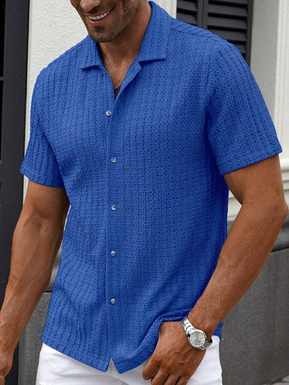 Manfinity CasualCool Heren Casual Effen Getextureerd Mesh Korte Mouw Overhemd, Zomer Herenkleding Heren Overhemden Heren Zomer Overhemden Herenkleding Heren Overhemden Herenkleding Heren Overhemden Casual Overhemden Voor Heren