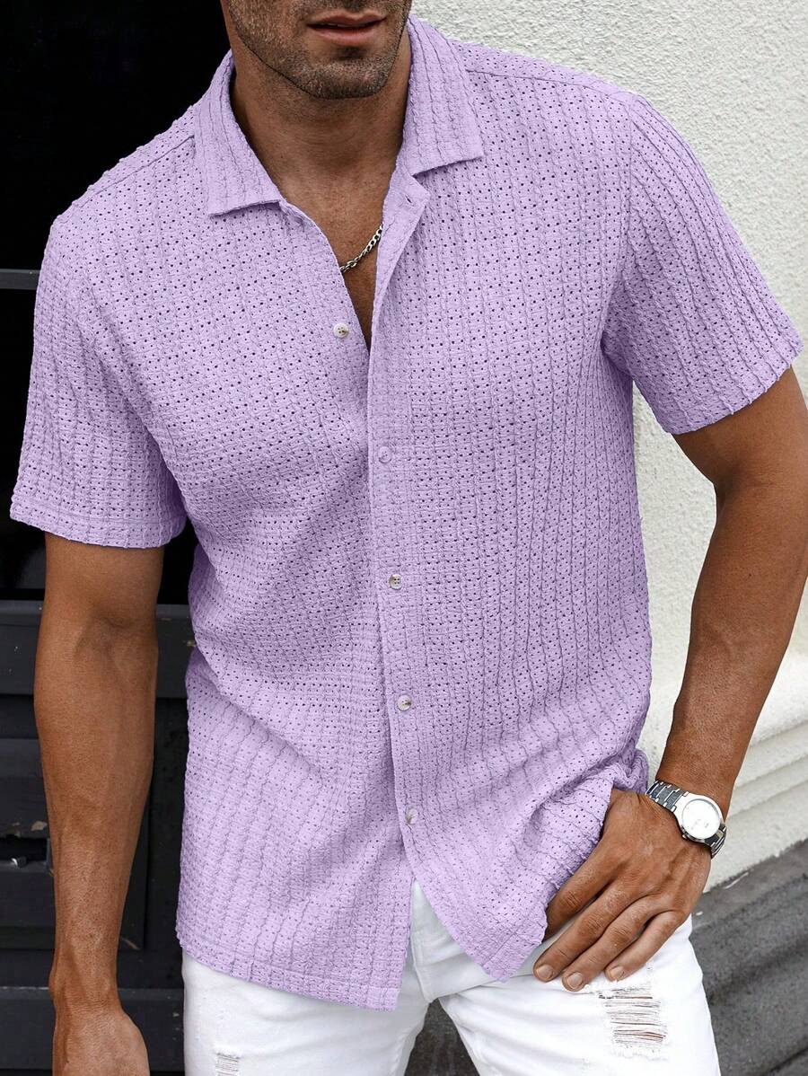 Manfinity CasualCool Heren Casual Effen Getextureerd Mesh Korte Mouw Overhemd, Zomer Herenkleding Heren Overhemden Heren Zomer Overhemden Herenkleding Heren Overhemden Herenkleding Heren Overhemden Casual Overhemden Voor Heren
