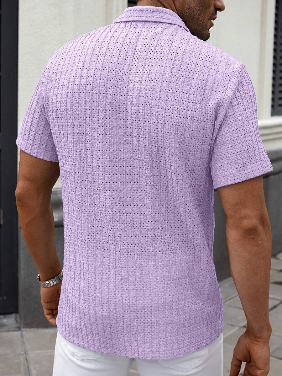 Manfinity CasualCool Heren Casual Effen Getextureerd Mesh Korte Mouw Overhemd, Zomer Herenkleding Heren Overhemden Heren Zomer Overhemden Herenkleding Heren Overhemden Herenkleding Heren Overhemden Casual Overhemden Voor Heren