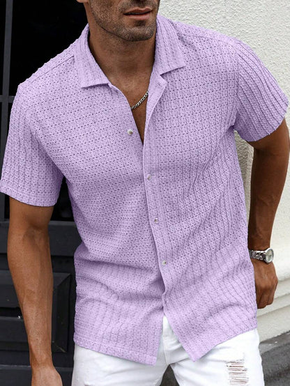 Manfinity CasualCool Heren Casual Effen Getextureerd Mesh Korte Mouw Overhemd, Zomer Herenkleding Heren Overhemden Heren Zomer Overhemden Herenkleding Heren Overhemden Herenkleding Heren Overhemden Casual Overhemden Voor Heren