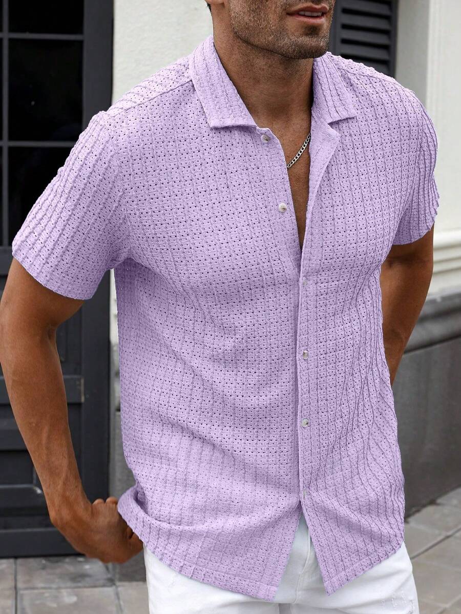 Manfinity CasualCool Heren Casual Effen Getextureerd Mesh Korte Mouw Overhemd, Zomer Herenkleding Heren Overhemden Heren Zomer Overhemden Herenkleding Heren Overhemden Herenkleding Heren Overhemden Casual Overhemden Voor Heren