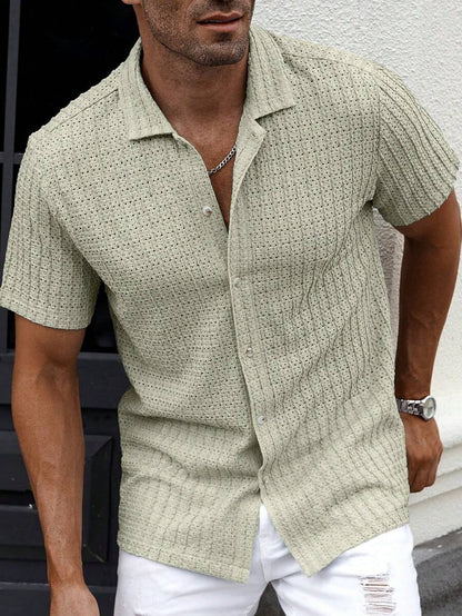 Manfinity CasualCool Heren Casual Effen Getextureerd Mesh Korte Mouw Overhemd, Zomer Herenkleding Heren Overhemden Heren Zomer Overhemden Herenkleding Heren Overhemden Herenkleding Heren Overhemden Casual Overhemden Voor Heren