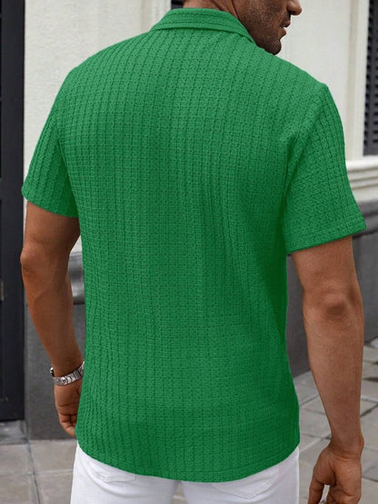 Manfinity CasualCool Heren Casual Effen Getextureerd Mesh Korte Mouw Overhemd, Zomer Herenkleding Heren Overhemden Heren Zomer Overhemden Herenkleding Heren Overhemden Herenkleding Heren Overhemden Casual Overhemden Voor Heren