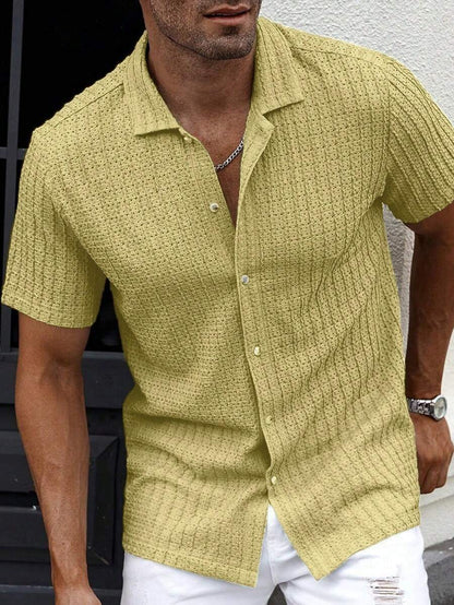 Manfinity CasualCool Heren Casual Effen Getextureerd Mesh Korte Mouw Overhemd, Zomer Herenkleding Heren Overhemden Heren Zomer Overhemden Herenkleding Heren Overhemden Herenkleding Heren Overhemden Casual Overhemden Voor Heren