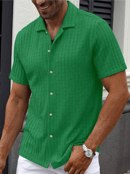 Manfinity CasualCool Heren Casual Effen Getextureerd Mesh Korte Mouw Overhemd, Zomer Herenkleding Heren Overhemden Heren Zomer Overhemden Herenkleding Heren Overhemden Herenkleding Heren Overhemden Casual Overhemden Voor Heren