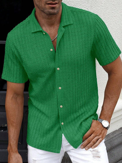 Manfinity CasualCool Heren Casual Effen Getextureerd Mesh Korte Mouw Overhemd, Zomer Herenkleding Heren Overhemden Heren Zomer Overhemden Herenkleding Heren Overhemden Herenkleding Heren Overhemden Casual Overhemden Voor Heren