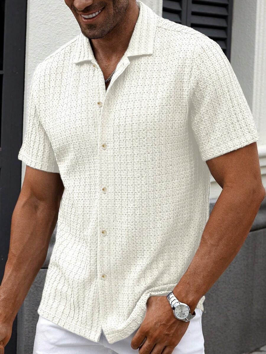 Manfinity CasualCool Heren Casual Effen Getextureerd Mesh Korte Mouw Overhemd, Zomer Herenkleding Heren Overhemden Heren Zomer Overhemden Herenkleding Heren Overhemden Herenkleding Heren Overhemden Casual Overhemden Voor Heren