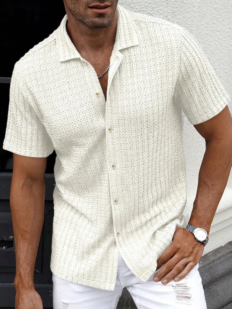 Manfinity CasualCool Heren Casual Effen Getextureerd Mesh Korte Mouw Overhemd, Zomer Herenkleding Heren Overhemden Heren Zomer Overhemden Herenkleding Heren Overhemden Herenkleding Heren Overhemden Casual Overhemden Voor Heren
